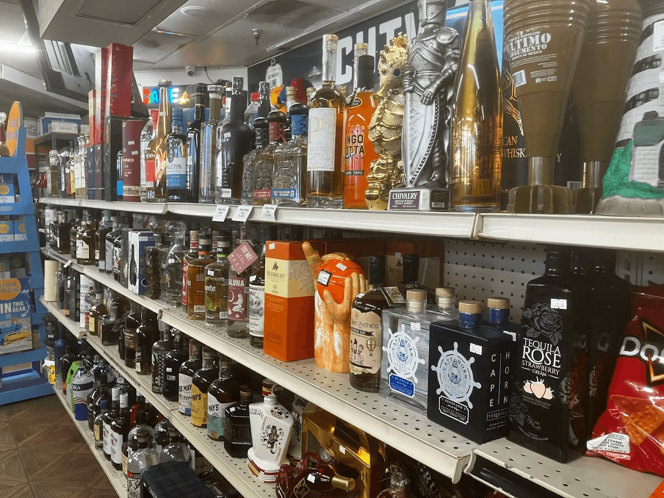 Spirits shelf inside AP Liquor