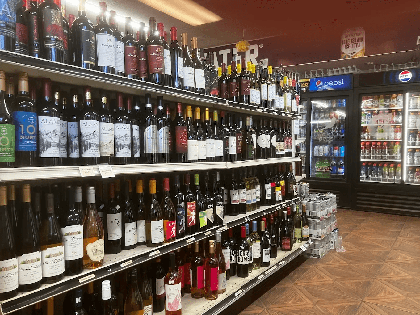 Wine shelves inside AP Liquor